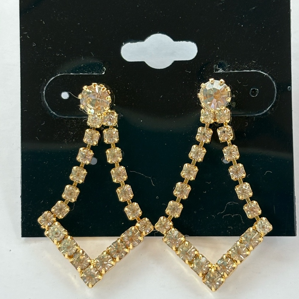 LADIES VINTAGE Y2K NEW SPARKLING GOLD RHINESTONE PIERCED EARRINGS - Picture 6 of 6